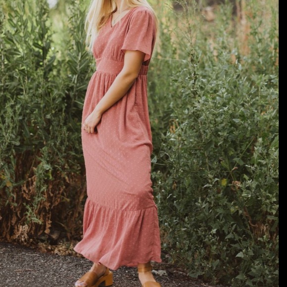 NWT PIPER & SCOOT cottagecore mauve Swiss dot maxi size S